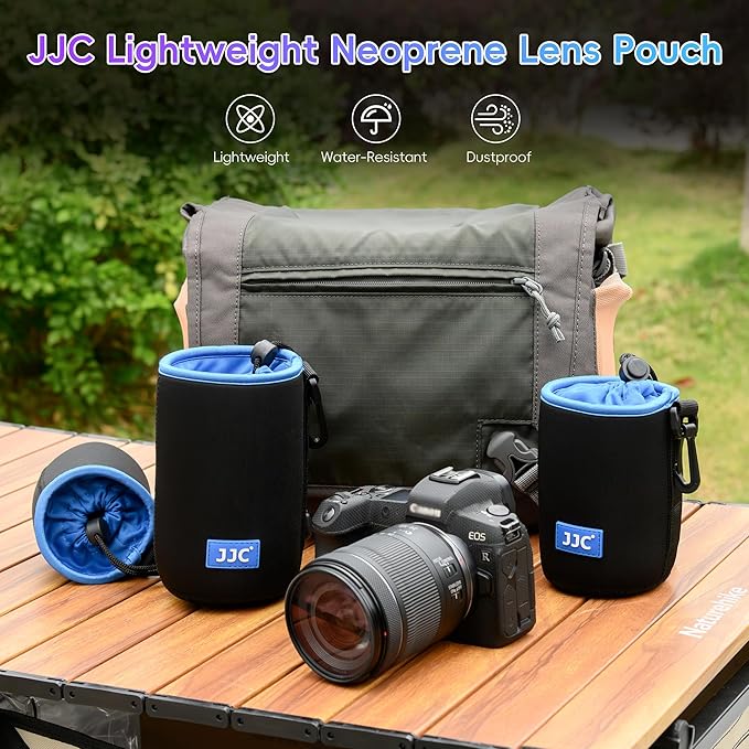 JJC Neoprene Camera Lens Pouch Case, Drawstring Bag for Lens up to 3.5x6.7" | Water-Resistant, Soft Padded, with Carabiner, Compatible with Canon EF 24-70mm f/2.8L, EF 85mm f/1.2L II, Sigma 70-300mm - Image 2