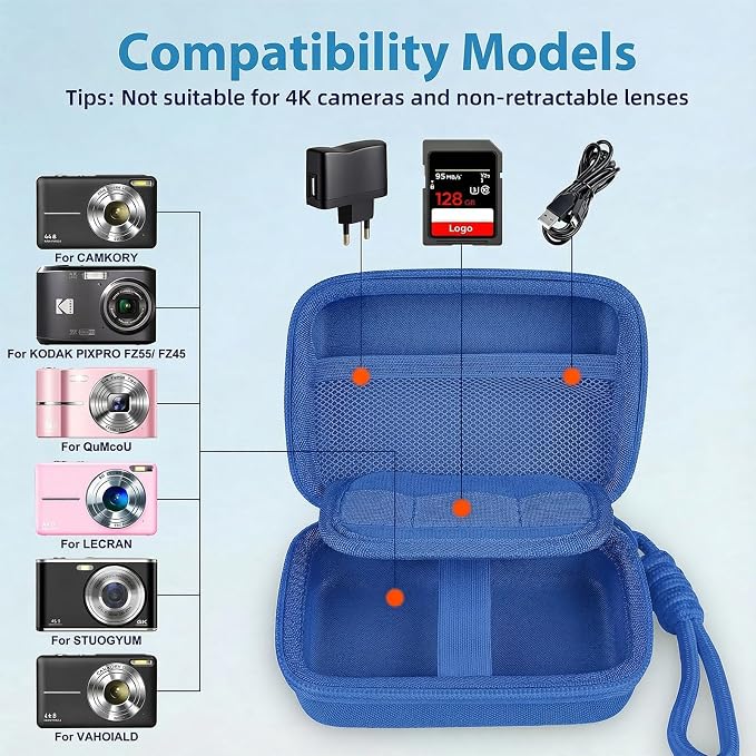 Digital Camera Case for CAMKORY/KODAK PIXPRO FZ45/FZ55/Canon IXUS 285 HS/AbergBest/Sony DSCW800/DSCW830 - Small Travel Compact Camera Holder with Mesh Pocket for SD Card & Accessories (Royal Blue) - Image 3