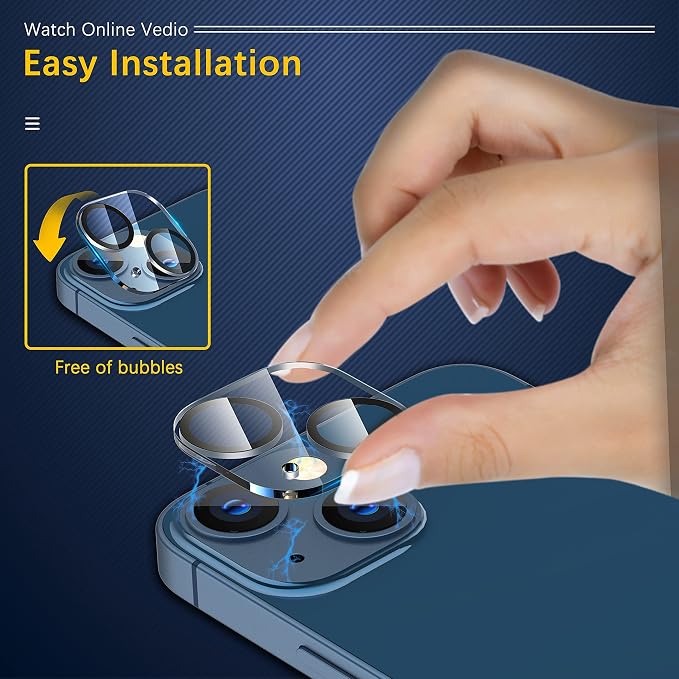 UniqueMe for iPhone 13 6.1"/13 Mini 5.4" Camera Lens Protector-Black Circle | 3 Pack-Tempered Glass, Case Friendly, New Version, Scratch-Resistant, Easy Installation - Image 4