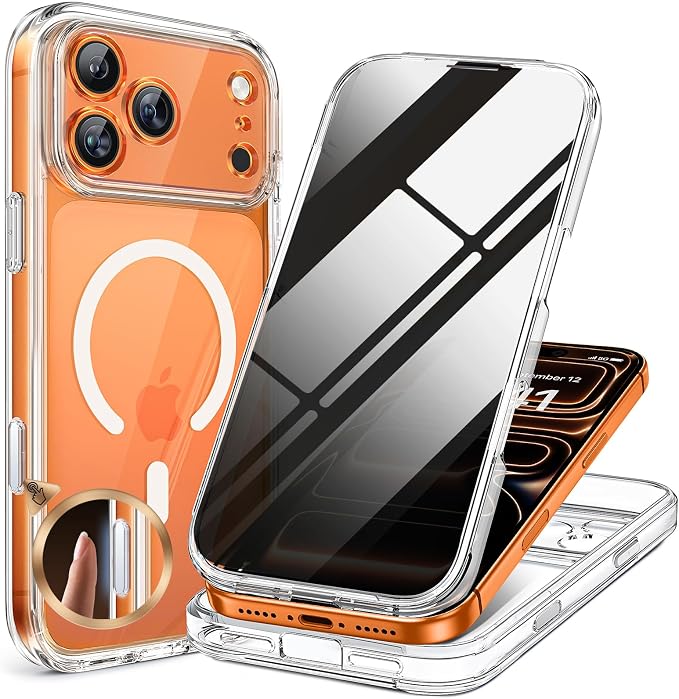 Miracase for iPhone 17 Pro Max Case with Privacy Screen Protector, Clear | Compatible with MagSafe, 360° Full Body Protection, Full Camera Protection, Military-Grade Shockproof Phone Case 6.9" by Miracase