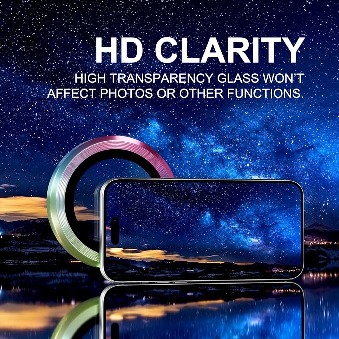 Choiche for iPhone 17 Pro/iPhone 17 Pro Max Camera Lens Protector | Ultra HD, 9H Tempered Glass Camera Cover Screen Protector Metal Ring Decoration Accessories (Colorful) - Image 5
