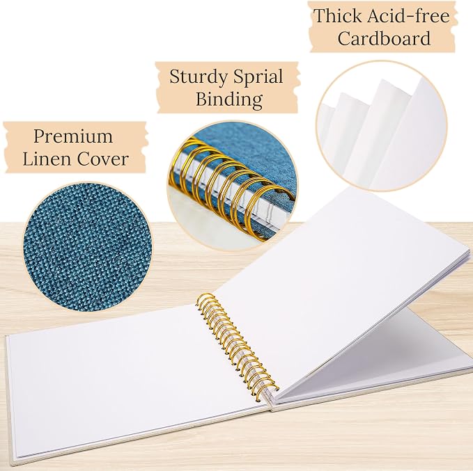 12"x12" Scrapbook Photo Album Linen Cover 40 Sheets 80 Pages White Paper | Navy Hardcover Kraft White Pages Memory Book, for Travel Wedding Guest Book Christmas Baby Shower Fits 4x6 & Instant Photos - Image 7