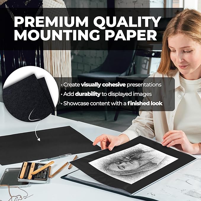 Dunwell 11x17 Art Portfolio Binder, 24-Sleeve, Black Mounting Paper, Black | 24 Clear Sleeves, Displays 48 Pages, Black Mounting Paper Included, Artwork Storage, Acid-Free Poly Protection - Image 3
