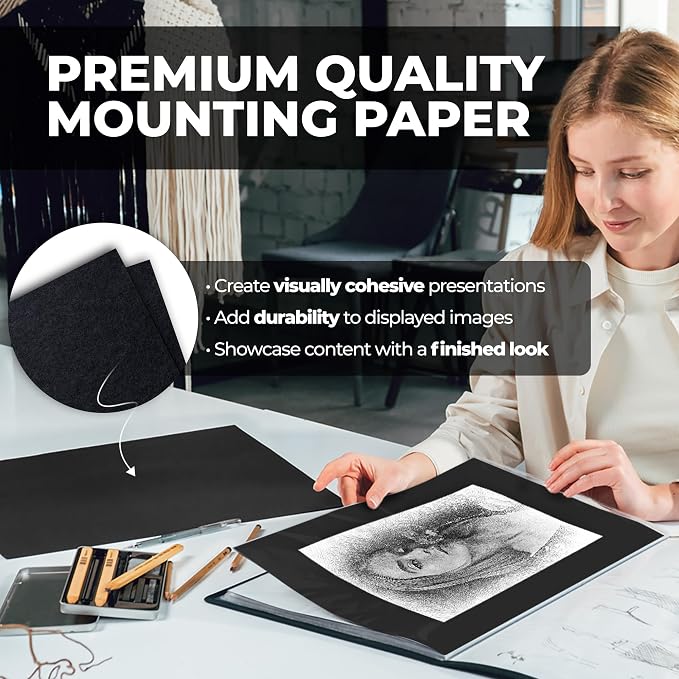 Dunwell 11x17 Art Portfolio Binder, 24-Sleeve, Black Mounting Paper, Black | 24 Clear Sleeves, Displays 48 Pages, Black Mounting Paper Included, Artwork Storage, Acid-Free Poly Protection - Image 3