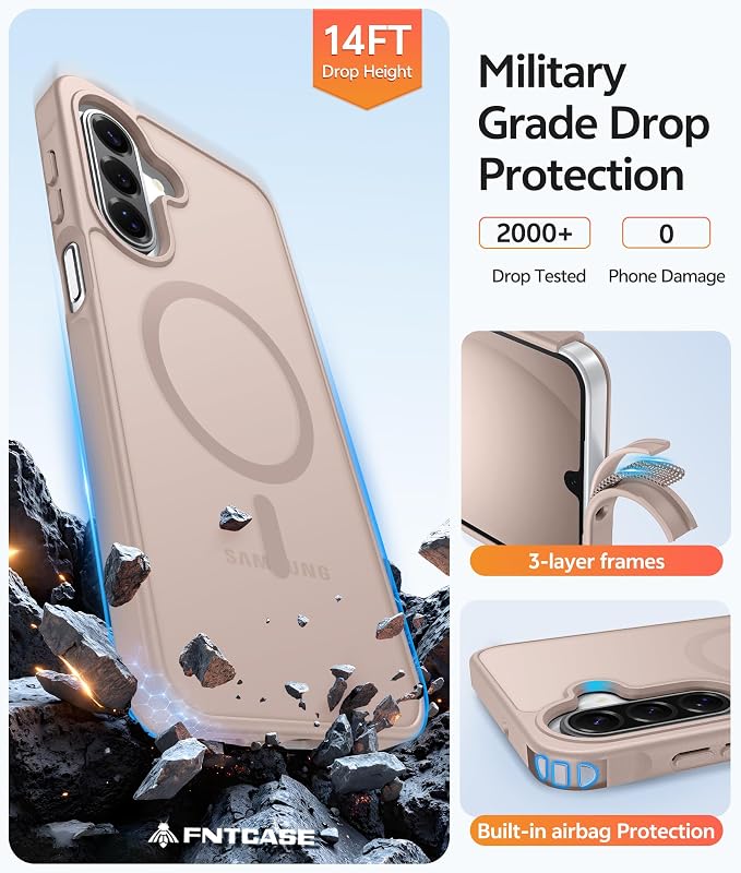 FNTCASE for Galaxy A17/A16 5G Phone Case, Fit for Magsafe, Screen Protector | Translucent Matte, 14FT Military Grade Drop Protection, Slim Shockproof Protective, for Samsung A 17 A 16 Cover, Desert Gold - Image 5