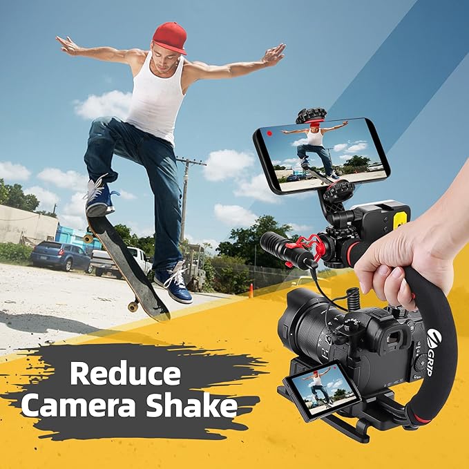 Zeadio Video Handheld Stabilizer, All-in-One Camera Handle Grip Rig Kit with Dimmable LED Video Light, Microphone, Phone Holder, Action Camera Adapter for Filmmaking Vlogging YouTube TikTok etc - Image 5