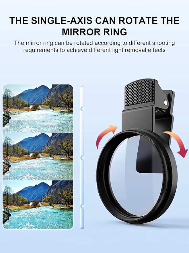 Concept 52mm Clip-On CPL Polarizing Filter for iPhone 16/15/14/13/12/11, Phone Camera Lens Kit with Universal Clip-On Adapter and Protective Case,Camera Kit - Image 3