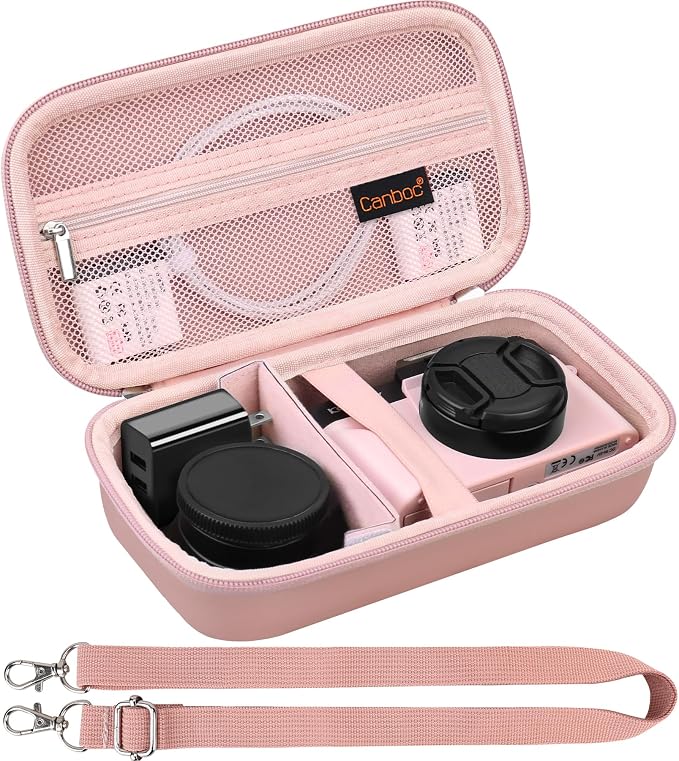 Canboc Camera Case for Femivo/brewene/zheozeig/VETEK 4K Vlogging Camera | Vlogging Camera Bag with Removable Shoulder Strap, Mesh Pocket fit Lens, Battery, Cable, Rose Gold (Case Only) by Canboc