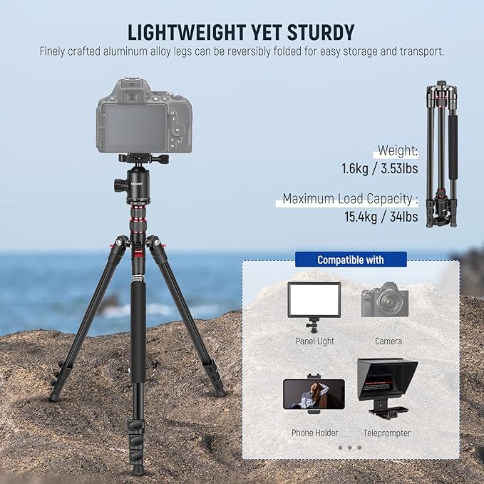 NEEWER 77 Inch Camera Tripod Monopod for DSLR & Phone, Aluminum, TP77 | 360° Panoramic Ball Head, 2 Axis Center Column, Arca Type QR Plate, Bag, Compact Lightweight Travel Tripod, 34lb Max Load - Image 2