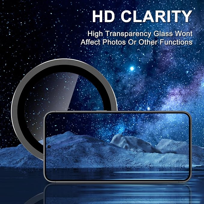 for Samsung Galaxy S25 Camera Lens Protector, Individual Metal Ring Tempered Glass Lens Cover, [Strong Adsorption] Scratch Resistant Ultra-Thin HD Clear Lens Cover, 1 Set-Black - Image 4