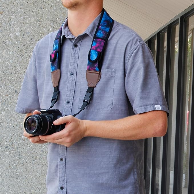 USA Gear TrueSHOT Camera Strap Neoprene Camera Straps - Padded Neck Strap, Accessory Pocket, and Quick Release Buckles - Compatible with Canon, Nikon, Sony and More DSLR and Mirrorless Camera - Galaxy - Image 6