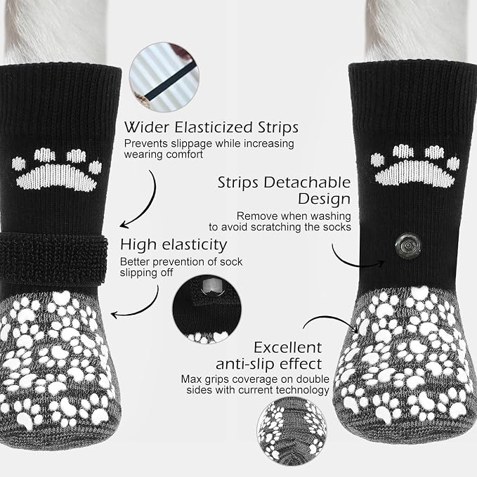 EXPAWLORER Anti Slip Dog Socks to Prevent Licking Paws, Shoes for Hot Pavement, Dog Booties for Small Medium Large Senior Dogs, Traction Control Boots & Paw Protectors for Hardwood Floors Black&Grey - Image 2