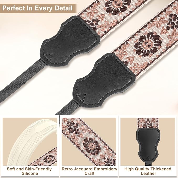 FIEIL Neck Strap Silicone Camera Straps - Padded Camera Strap, 1.5" Wide Adjustable Nylon Shoulder Strap - Compatible with Canon, Nikon, Sony, and More DSLR and Mirrorless Cameras (Khaki Brown) - Image 5