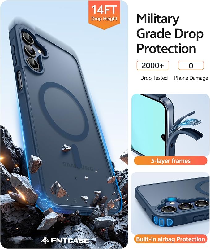 FNTCASE for Galaxy A15 5G Phone Case, Screen Protector, Blue | Translucent Matte Magnetic Back, 14FT Military Grade Drop Protection, Shockproof Protective, for Samsung A 15 Cover - Image 5