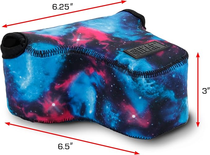 USA Gear Camera Sleeve (Medium) for Compact SLRs Compatible with Canon EOS R100 Nikon Z30 Sony ZV-E10, and more - Padded Neoprene DSLR Case with Zipper Accessory Pocket & Belt Loop (Galaxy) - Image 2