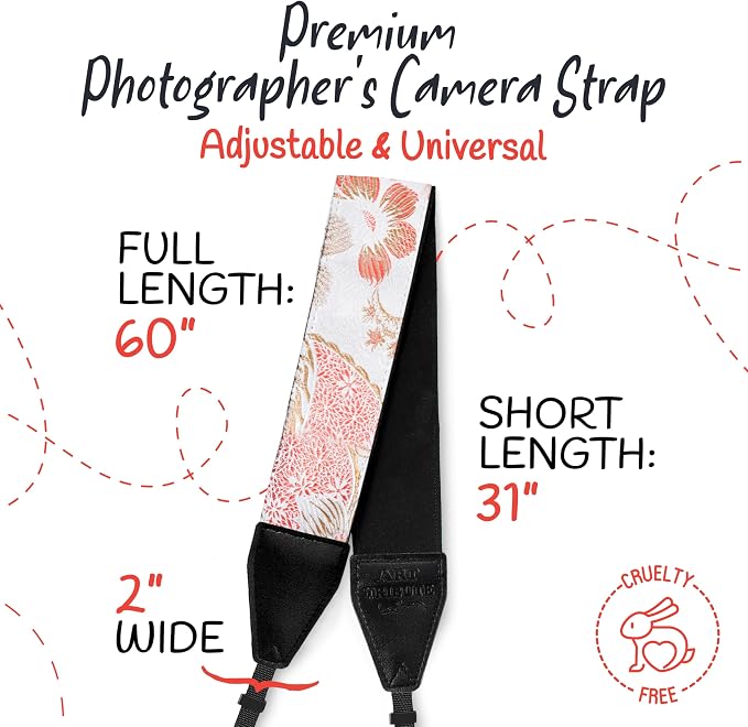 Art Tribute Camera Strap - Shoulder, Crossbody & Neck Camera Strap for Photographers, Fits All Cameras, Canon Nikon Sony Fujifilm, Padded Strap W/Quick Release, Embroidered Cotton & Leather Ends - Image 5