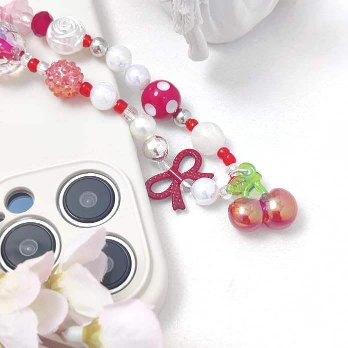 cioatu Phone Charms Cute Cherry Butterfly Cell Phone Lanyard Strap Wrist Strap for Bag Airpods Camera Pendants Decor - Image 4