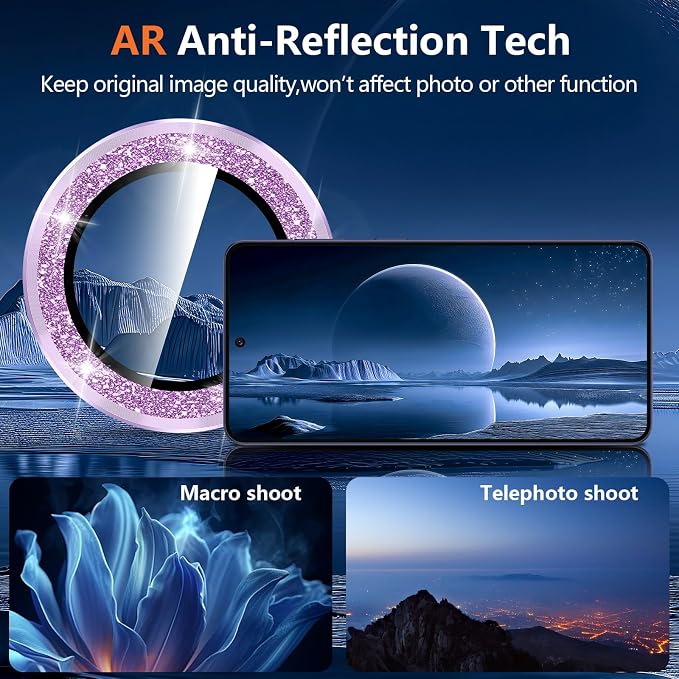 for Samsung Galaxy S26 Plus Camera Lens Protector, Individual Metal Ring Tempered Glass Lens Cover, [Strong Adsorption] Scratch Resistant Ultra-Thin HD Clear Lens Cover, 1 Set-Purple Sparkly - Image 3