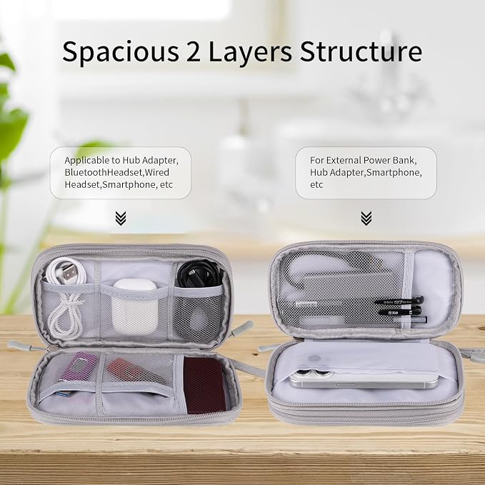 JIAKAI Travel Cable Organizer - Electronics Accessories Bag(Double Layer - Grey) - Image 3