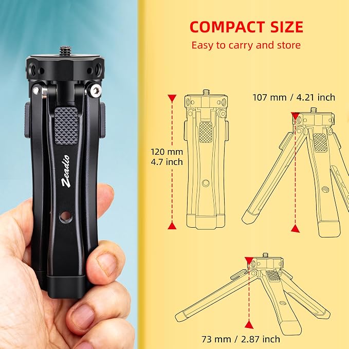 Zeadio Heavy Duty Mini Metal Tripod Stand - Universal Small Table Tripod for Camera, Gimbal, Action Cam, Camcorder, Microphone, LED Light, etc(40kg/88lb Load) - Image 5