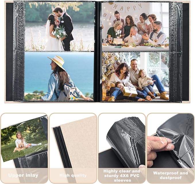 Photo Album 4x6 200 Pockets for Wedding Gifts,Linen Hardcover Picture Albums for Family Anniversary Baby Vacation Pictures - Image 5