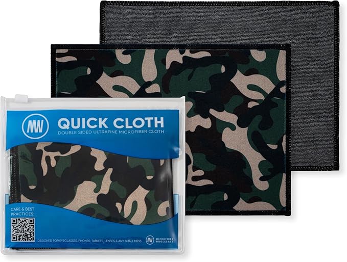 Microfiber Wholesale Quick Cloth Glasses Cleaning Cloths – 5x7 Camo 2-Pack | with Case | Double-Sided Lens Cleaner for Eyeglasses, Camera, Screens & Glass | Reusable Microfiber Glass Polishing Cloths by MicrofiberWholesale
