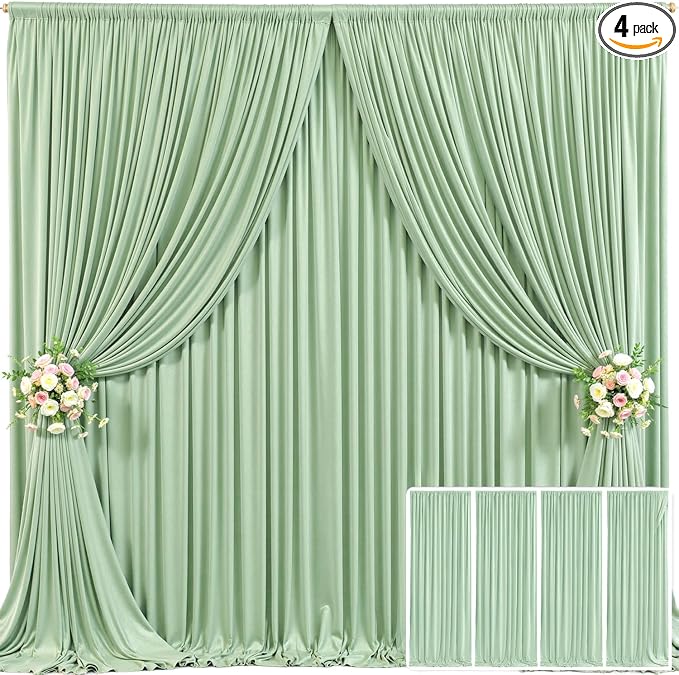 4 Panels Sage Green Backdrop Curtain for Parties Wrinkle Free Dark Green Photo Curtains Backdrop Drapes Fabric Decoration for Baby Shower Birthday Party Photography 20ft(W) x 10ft(H) by Tao-GePartyDecorations