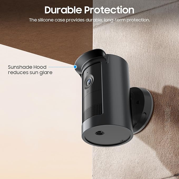 Fintie Silicone Weatherproof Case for Ring Outdoor Cam Plus 2025, Black | Weather Resistant Soft Protective Cover, Dustproof Camera Skin, Hat Brim Design, Easy Slip-On Installation - Image 4