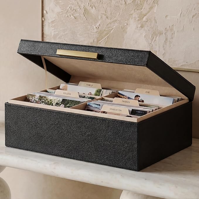 Decorative Photo Storage Box - PU Leather Organizer for 1200 4x6 Photos | Sturdy Scrapbook Storage Containers with Dividers and Lid - Portable Box Safely Stores Your Pictures by ZICOTO