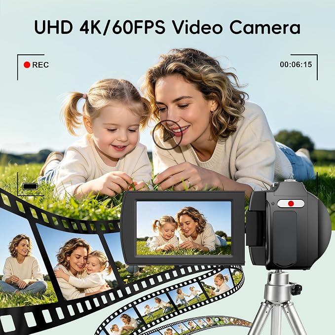 4K Ultra HD Camcorder, Video Camera with Auto/Manual/Fixed Focus, Wireless Lavalier Microphone, Tripod & Remote Control, 3 Inch Touchscreen Vlog Camera for YouTube, Travel & Family Recording - Image 2