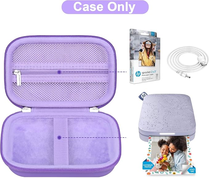 Canboc Carrying Case for HP Sprocket Portable 2x3 Instant Photo Printer | For Kodak Step Wireless Mobile Photo Printer, Zipper Mesh Bag fits Photo Paper Cable, Purple - Image 2