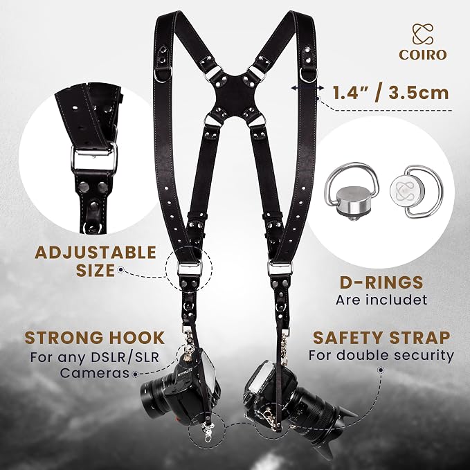 Dual Camera Harness Leather Camera Strap DSLR/SLR, All-Day Comfort - Image 2