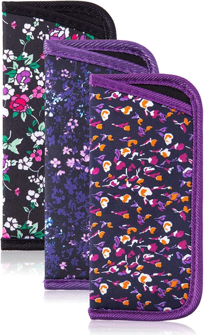 TRIUMPH VISION 3 Pack Reading Glasses Pouch Soft Case Eyeglass Sleeve Slim | Alternative to Bulky Case in bag, Lightweight Lined Padded Protect Optical lens Slip in, Cute Pattern Portable for Daily Use by TRIUMPHVISION