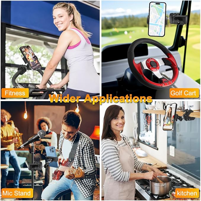 Phone Holder for Mic Stand, Treadmill, Spin Bike, Stroller, Adjustable Clamp on Phone Holder for Microphone Stand, Desk Pipe Pole Clamp Phone Mount Stands for iPhone Samsung All Smartphones (Standard) - Image 7