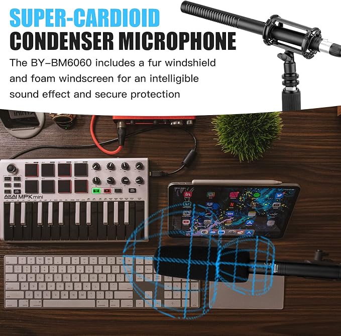 BOYA XLR Microphone BY-BM6060 Super-Cardioid Shotgun Condenser Microphone with 24 48V Phantom Power for Camera Film Interview ENG/EFP Outdoor Recording - Image 8