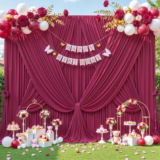 6 Panels Burgundy Backdrop Curtain for Parties Wedding Wrinkle Free Maroon Photo Curtains Backdrop Drapes Fabric Decoration for Birthday Engagement Ceremony 30ft(W) x 10ft(H) - Image 4