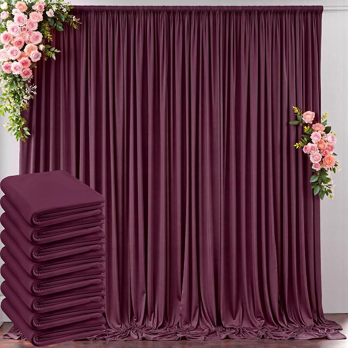 40 ft x 10 ft Wrinkle Free Maroon Backdrop Curtain for Parties, Polyester Burgundy Photo Backdrop Drapes 8 Panels 5x10ft for Baby Shower Wedding Birthday Party Engagement Ceremony Decoration by Outpain