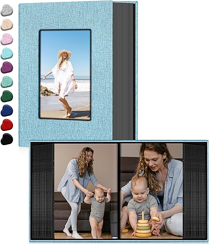 Ejblfe Photo Album 4x6,Linen Cover Slide-in Photo Album Book Can Holds 100 4x6 Photos with 50 Black Sheets for Family,Wedding,Baby and Holiday Pictures (Blue) by EJBLFEPremiumPhotoAlbums