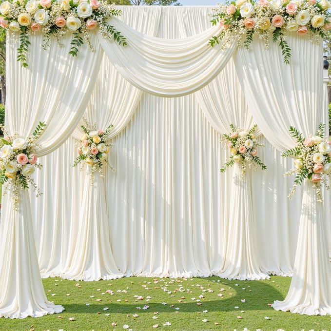 10 Panels Ivory Backdrop Curtain for Wedding Parties Wrinkle Free Ivory Photo Curtains Backdrop Drapes Fabric Decoration for Baby Shower Photography 5ft(W) x 10ft(H)" - Image 2