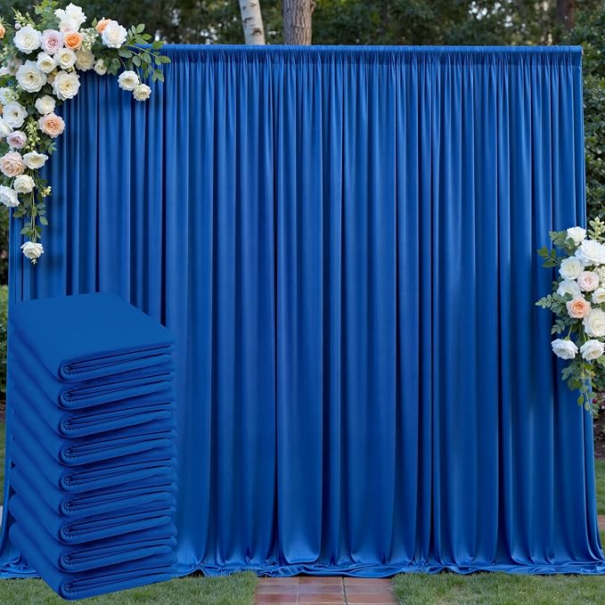 50ft x 10ft Wrinkle Free Royal Blue Backdrop Curtain for Party, Polyester Royal Blue Photo Backdrop Drapes 10 Panels 5x10ft for Birthday Photography Background Weddings Baby Shower Party by Outpain
