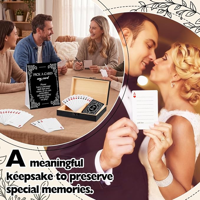 AceOrbit 57 Pack Black Wedding Guest Book Playing Cards Set with Wooden Box | Wedding Signing Guestbook Alternative Personalized Blank Deck of Cards for Guest Reception Modern Vegas Bridal Shower Games - Image 5