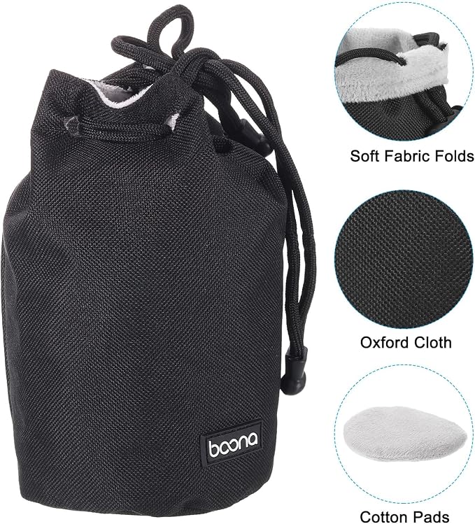 PATIKIL Soft Drawstring Lens Case, Lens Pouch Bag with Cotton Pad 3.9" OD Thick Fleece Cloth Camera Lens Bag for SLR Lens Water Cups, Black - Image 3