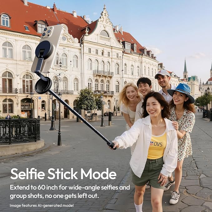 ULANZI MT85 60" Magnetic Phone Tripod for iPhone 17, Auto Open Selfie Stick | N52 Magnetic, Aluminum, Enhanced 4-Leg, Extendable Phone Stand for Magsafe w Remote for Travel Vlog Content Creator Essential - Image 4