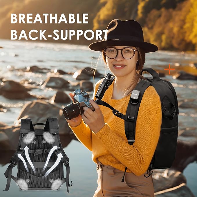 TARION Urban Camera Backpack for Photographers Compact 12.5L Black TRL | Side Access, Water-repellent, 14in Laptop Compartment, Padded Back Support, Rain Cover, for Outdoor Phtography Travel - Image 8
