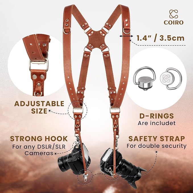 Dual Camera Harness Leather Camera Strap DSLR/SLR, All-Day Comfort - Image 2