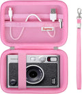 Carrying Case Compatible with Fujifilm Instax Mini EVO Instant Camera, INSTAX MINI EVO Camera Storage Holder Travel Bag with Mesh Pocket for Photos, USB Cables, Film, Pink by Supmay