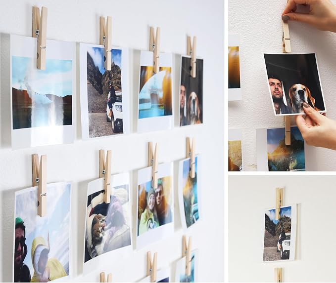 20 Pack Wood Photo Clips with Adhesive Layer 2.8'' for Wall, Art Holder, Mood Wall, Picture Holder, Poster Hanger, Dorm Room Decor, Photos Display - Image 4