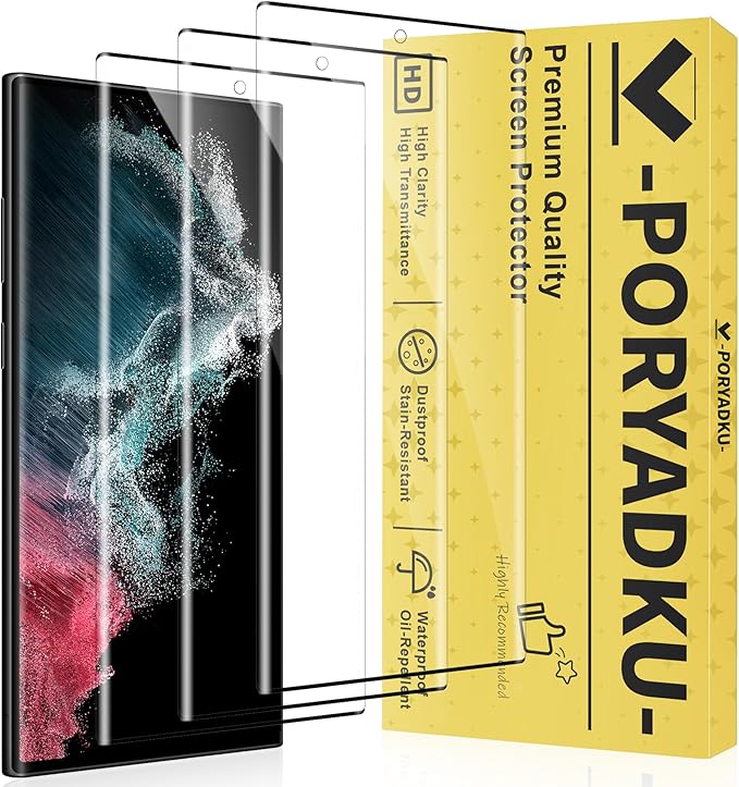 V-PORYADKU 3 Pack for Galaxy S22 Ultra Screen Protector | 9H Tempered Glass, Anti-Scratch, Fingerprint Unlock, HD Clear, Case Friendly by PORYADKU