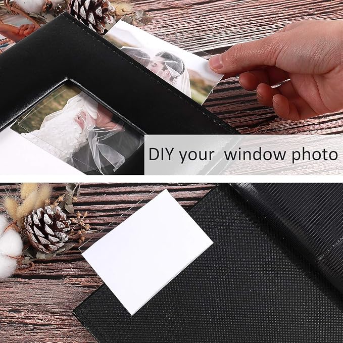 RECUTMS Photo Album 4x6 Pictures 200 Pockets Leather Wedding Albums Black | Black Page, Horizontal Pockets, Slide In Photo Album for Anniversary, Family, Small Graduation Photobook, DIY Cover Window - Image 5