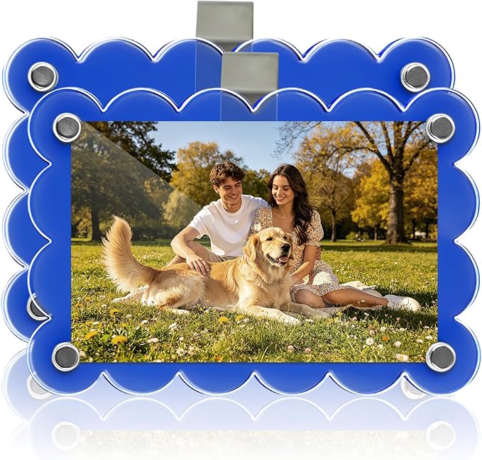 2Pcs Magnetic Car Visor Photo Holder, Scalloped Deep Blue, 2.4 x 3.5 in | Clear Acrylic Car Picture Frame, Personalized Picture Frame Clip for Sun Visor, For Family, Pets, Travel Photos by Nirvany-MakeACoolLifeForU
